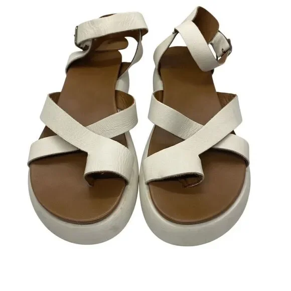 Varese Ivory Toe Ring Platform Sandals Ankle Strap Modern Chunky Size 38 / 7.5 - Picture 5 of 14